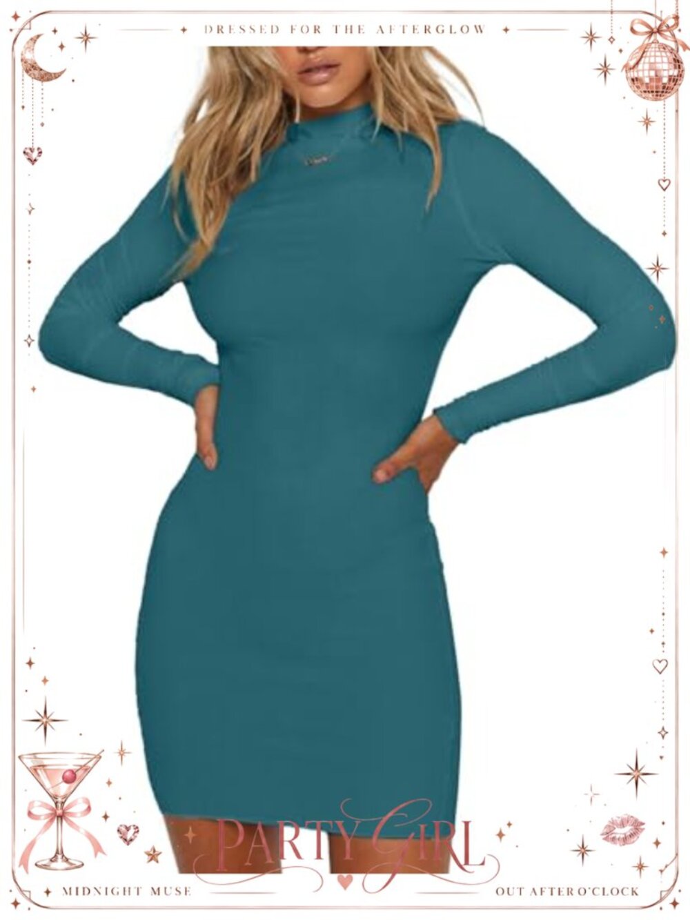 Women's Mock Neck Ribbed Bodycon Mini Dress Long Sleeve Casual